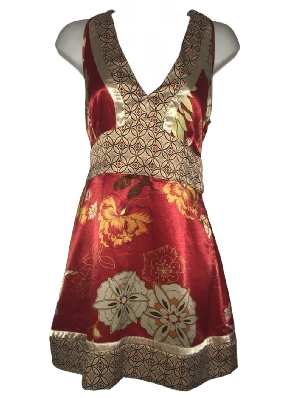 Prototype Floral Satin Empire Sleeveless Top Dress*